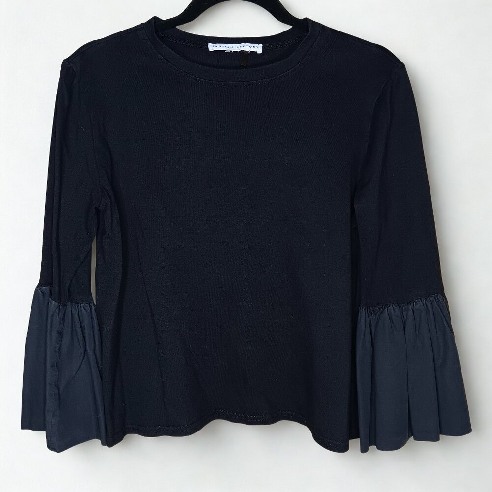 English Factory Black Pleated Bell Sleeve Blouse